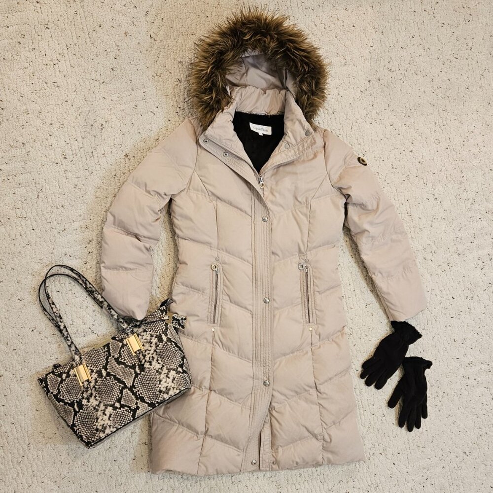 Calvin Klein Signature Down Walker Coat | Faux Fur Hood, Quilted Parka - Picture 2 of 16